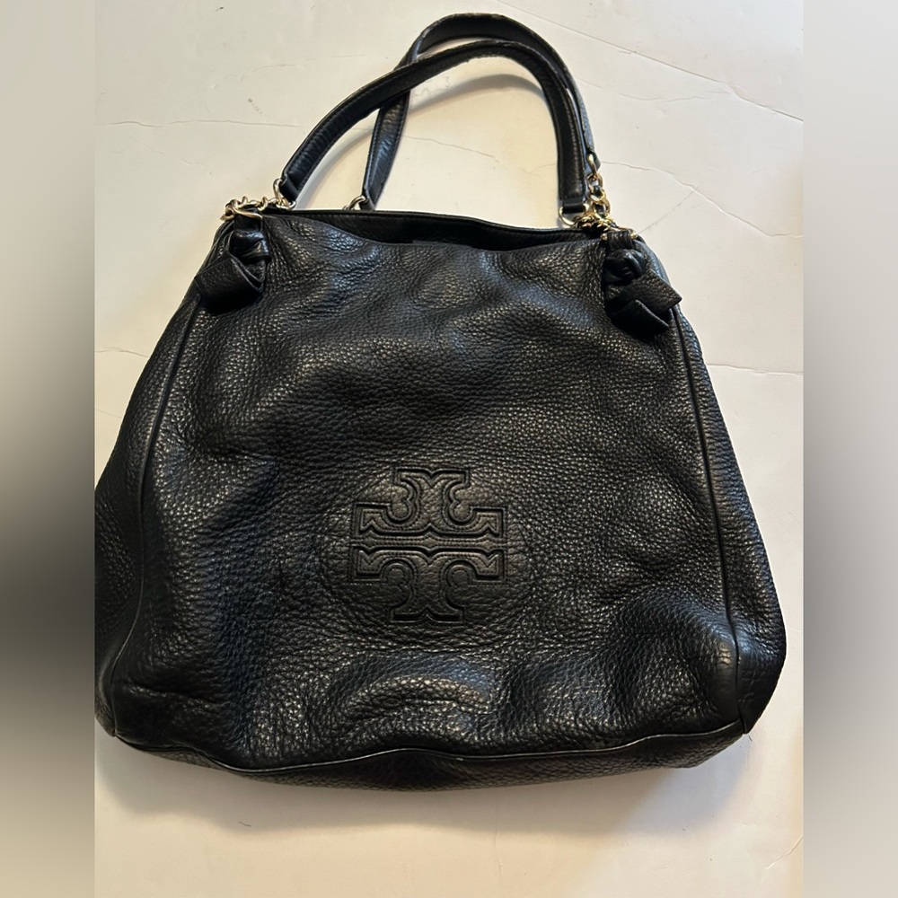 Black Leather Shoulder Bag - Classic Logo Tote